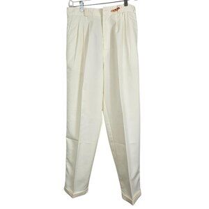 Women's 32" Ivory Dress Pants Cream Textured Pleated Business Casual Office Corp